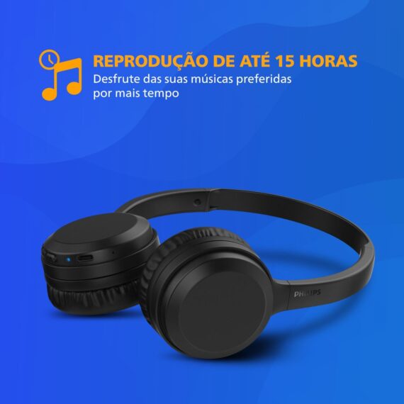Headphone Philips bluetooth on-ear com microfone e energia para 15 horas na cor preto TAH1108BK/55 - Image 2