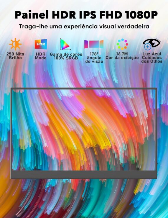 Monitor portátil de 15.6", monitor portátil para laptop 100% sRGB FHD 1080p, tela IPS para cuidados com os olhos para escritório e entretenimento - Image 2