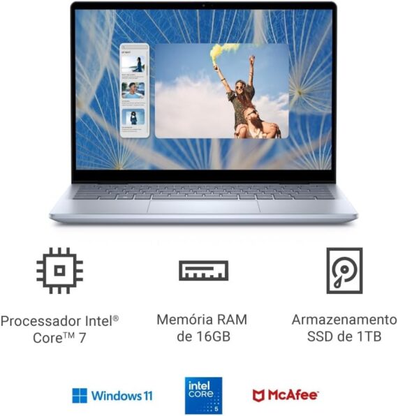 Notebook 2 em 1 dell inspiron 2in1-i150u-m50 14 "fhd+ touch Intel® Core ™ 7 150U 16GB 1TB SSD Windows 11 Prata Gelo - Image 2