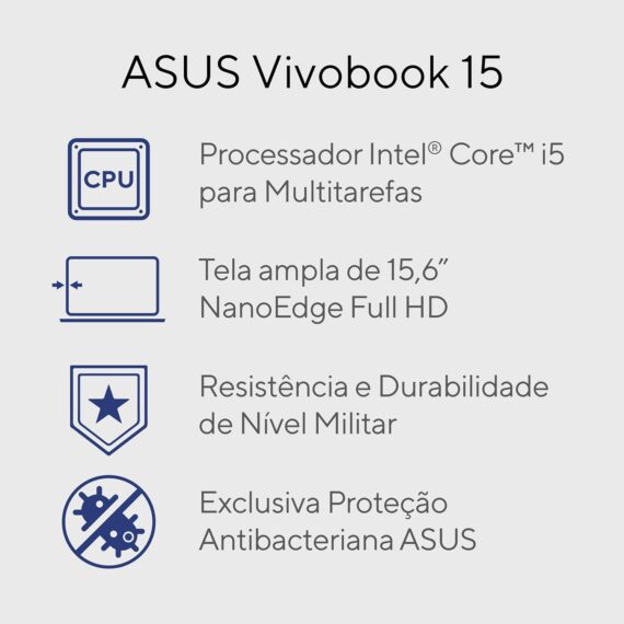 Notebook Asus Vivobook 15, Intel Core i5 1235U, 8 GB, 256 GB SSD, W11 Home, Tela 15,6 "FHD, Silver Cool - X1504ZA -NJ985W - Image 2