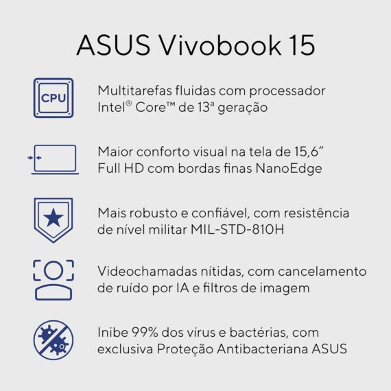 Notebook Asus Vivobook 15 X1504VA Intel Core i5 1334U 8GB RAM 256GB SSD Linux Keexos Intel Iris Xe Tela 15,6 "LED FHD Silver - NJ1739 - Image 2