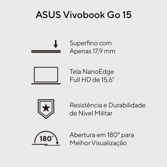 Notebook Asus Vivobook Go 15 Intel Core i3, 4 GB 256 GB SSD, W11 Home, Tela 15,6 "FHD, Silver Cool - E1504GA -NJ441W - Image 2