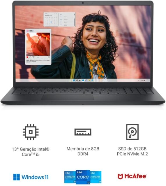 Notebook Dell Inspiron I15-I1300-A30P 15.6 "Full HD 13ª Gen Intel Core i5 8GB 512GB SSD Win 11 Preto carbono - Image 2