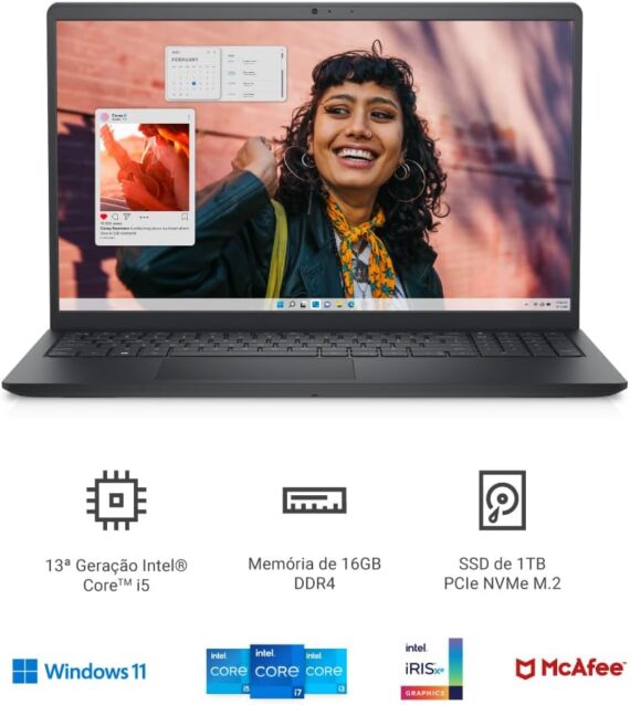 Notebook Dell Inspiron I15-I1300-A60P 15.6 "Full HD 13ª Gen Intel Core i5 16GB 1TB SSD Win 11 Preto carbono - Image 2
