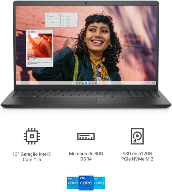 Notebook Dell Inspiron I15-I1300-U30P 15.6 "Full HD 13ª Gen Intel Core i5 8GB 512GB SSD Linux Preto Carbono - Image 2