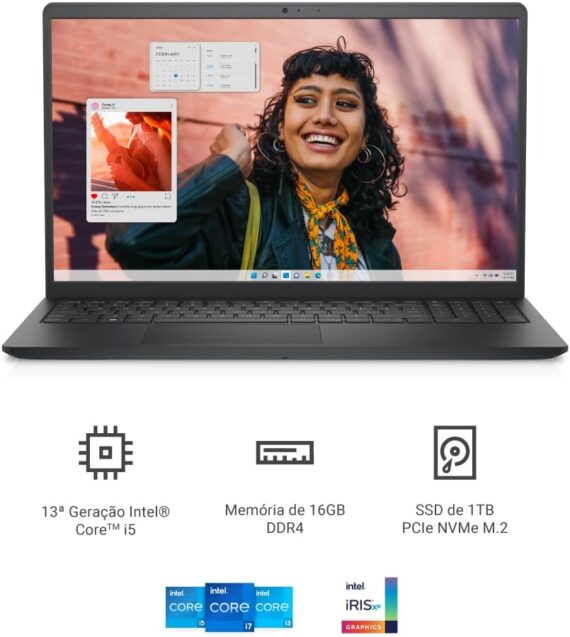 Notebook Dell Inspiron I15-I1300-U60P 15.6 "Full HD 13ª Gen Intel Core i5 16GB 1TB SSD Linux Preto Carbono - Image 2