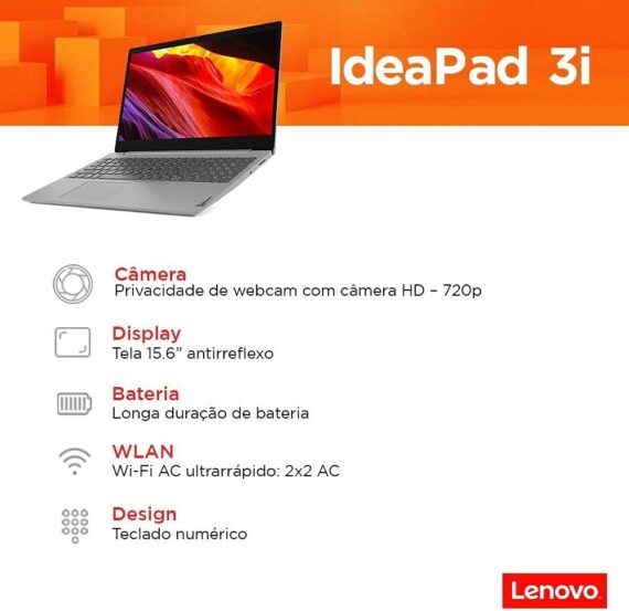 Notebook Lenovo Ultrafino Ideapad 3i I3-10110U 4GB 256GB SSD Linux 15,6 "82BSS00100 Prata - Image 2
