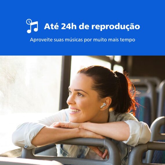 PHILIPS, Fone de Ouvido Sem Fio TWS, TAT1109WT/00, Bluetooth, Com Microfone, Até 24 horas de bateria, Branco - Image 2