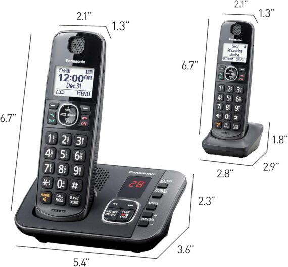 Panasonic Sistema de telefone sem fio expansível DECT 6.0 com atendedor e bloqueio de chamadas - 3 aparelhos - KX-TGE633M (preto metálico) - Image 2