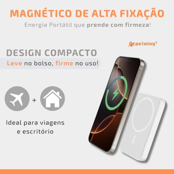 Power Bank 10.000 mAh, Carregador Portátil Turbo por Indução Carregamento Rápido Compatível com Iphone, Bateria Externa Compacta Magnética Premium Peining - Image 2
