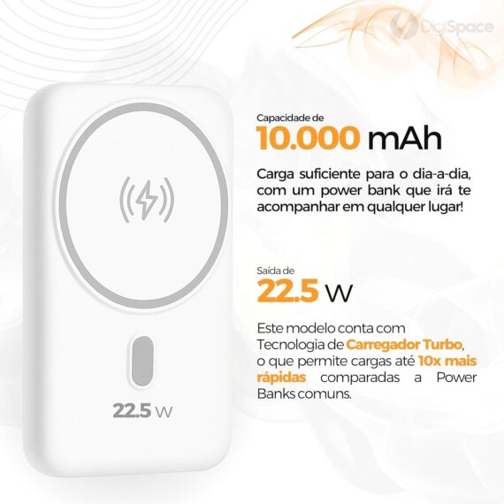 Power Bank, Carregador Portátil por Indução Universal 10.000mAh Turbo 22.5W Ultra Rápido Com Suporte Dobrável Compatível com Todo Celular de Carregamento Magnético Android e IOS (Preto) - Image 2