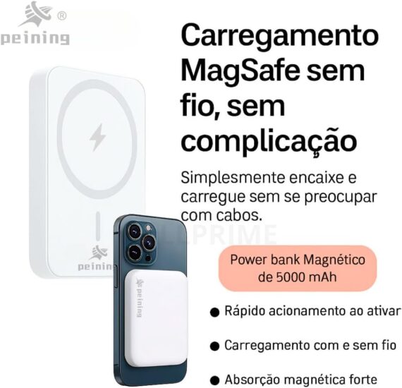 Power Bank Indução Turbo Carregador Portátil Universal 5000mAh Turbo 15W por Indução Sem Fio com Carregamento Magnético Ultra Rápido, Ultra Fino, Premium Peining, Compatível com MagSafe® - Image 2