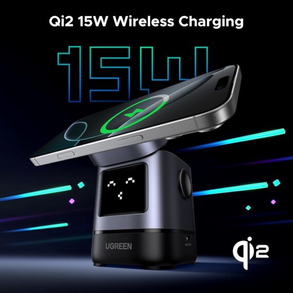 UGREEN Suporte carregador sem fio de 15 W certificado Uno Qi2, estação de carregamento dobrável 2 em 1 compatível com iPhone 16/15/14/13/12, AirPods 2/3/4/Pro (sem adaptador AC) - Image 2